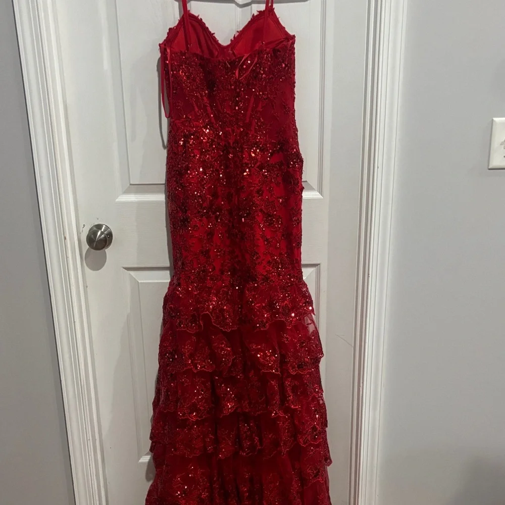 Elegant Red Sequin Prom Dress - Picture 4 of 6